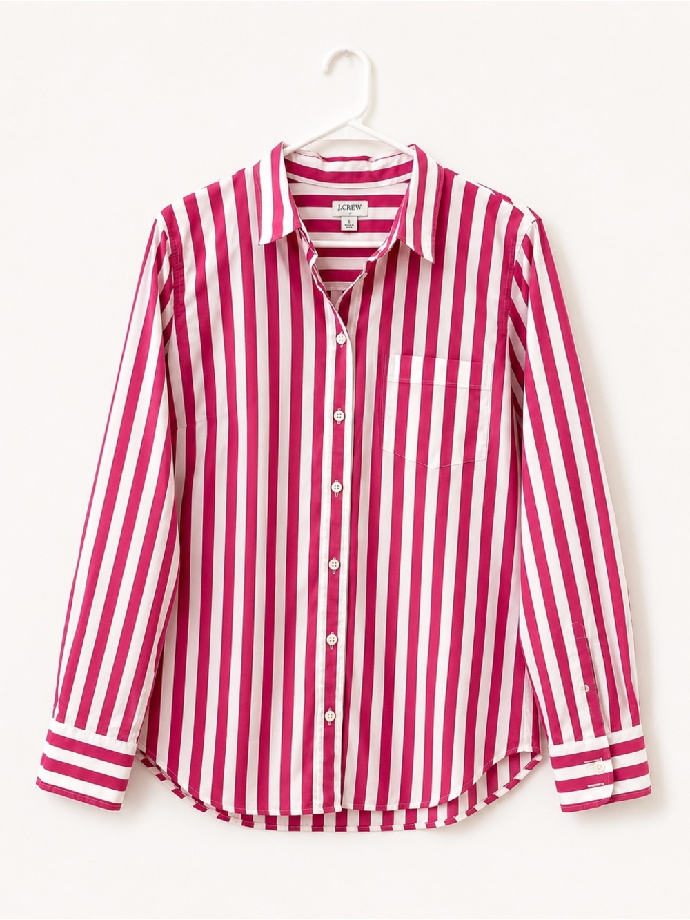 J. Crew Pink and White Vertical Stripe Button-Down Shirt